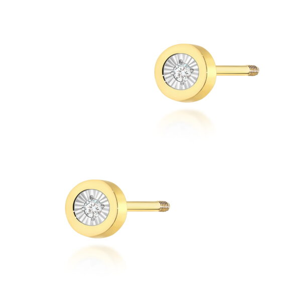 Kolczyki Diament 2 x 0,0145ct żółte złoto sztyft zakręcany