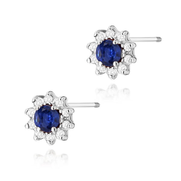 Kolczyki Szafir 2 x 0,15ct białe złoto sztyft zakręcany