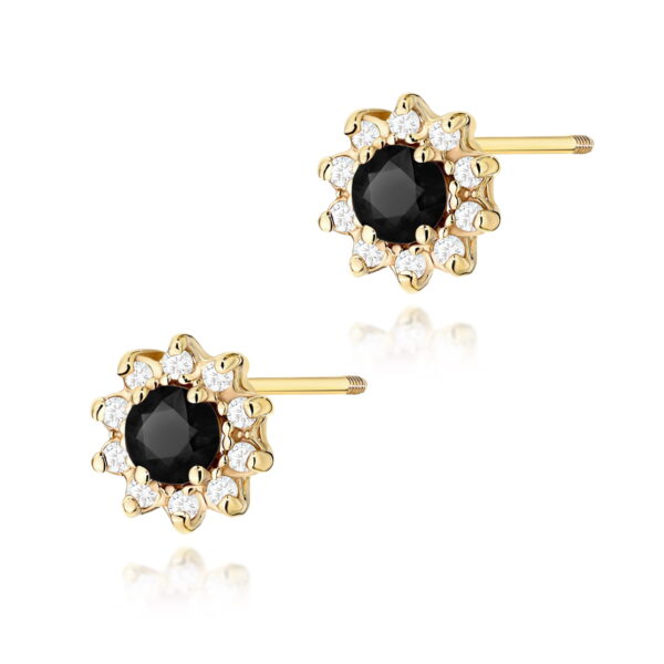 Kolczyki Czarny Diament 2 x 0,12ct żółte złoto sztyft zakręcany