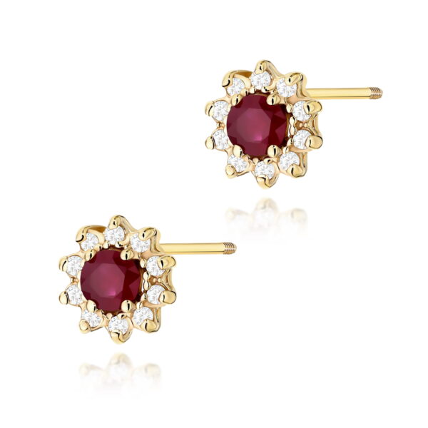 Kolczyki Rubin 2 x 0,15ct żółte złoto sztyft zakręcany