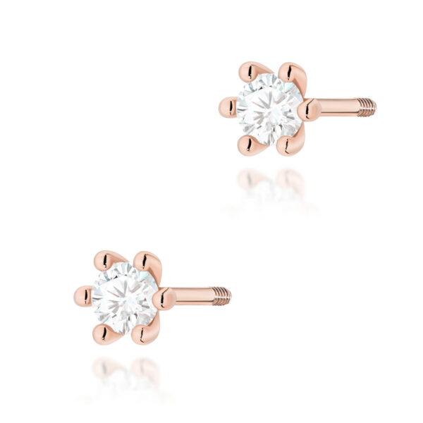 Kolczyki Diament 2 x 0,10ct różowe złoto sztyft zakręcany