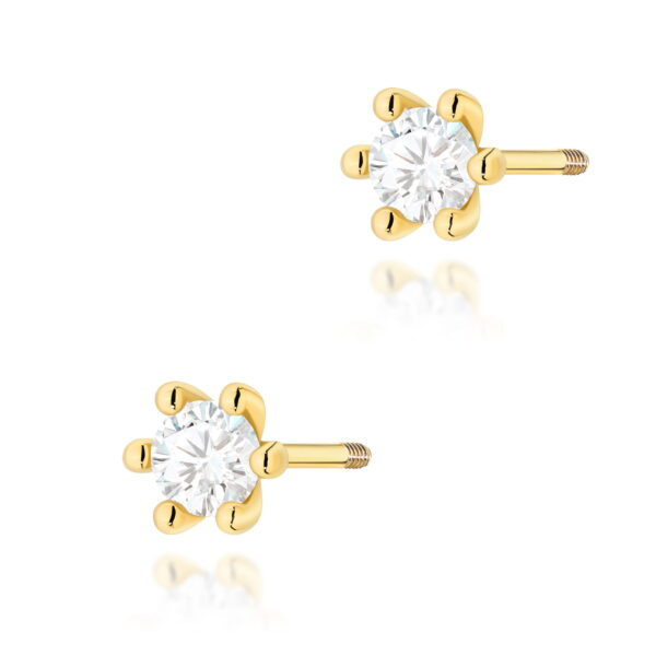 Kolczyki Diament 2 x 0,15ct żółte złoto sztyft zakręcany