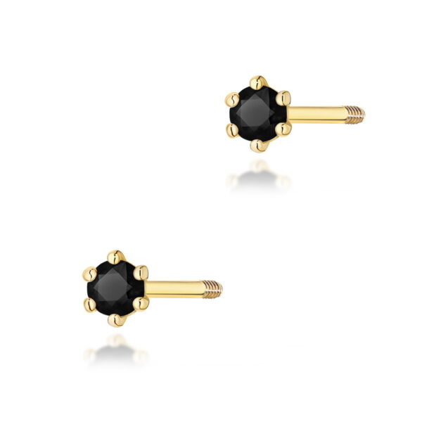 Kolczyki Czarny Diament 2 x 0.04ct żółte złoto sztyft zakręcany