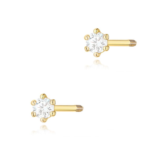 Kolczyki Diament 2 x 0,05ct żółte złoto sztyft zakręcany