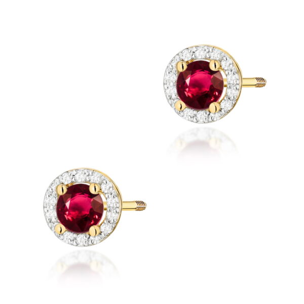 Kolczyki Rubin 2 x 0,60ct żółte złoto sztyft zakręcany