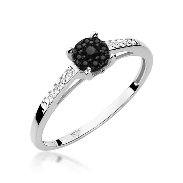 Pierścionek Czarny Diament 0,04ct białe złoto 375