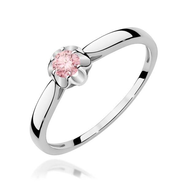 Pierścionek Diament Laboratoryjny różowy 0,15ct białe złoto