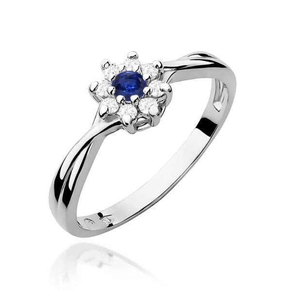 Pierścionek Szafir 0,15ct białe złoto 375