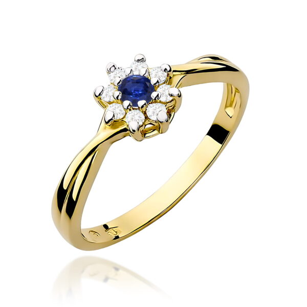 Pierścionek Szafir 0,15ct żółte złoto 375