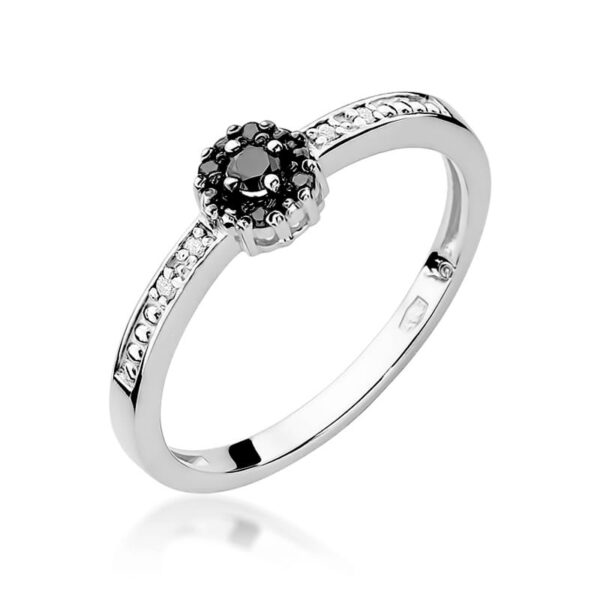 Pierścionek Czarny diament 0,04ct białe złoto 375