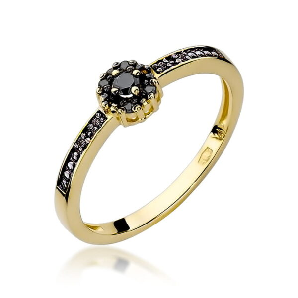 Pierścionek Czarny diament 0,04ct żółte złoto 375