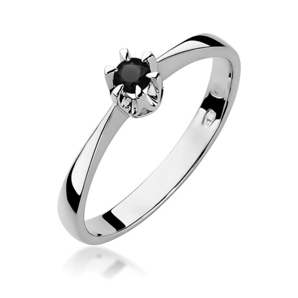 Pierścionek Czarny Diament 0,12ct białe złoto 375