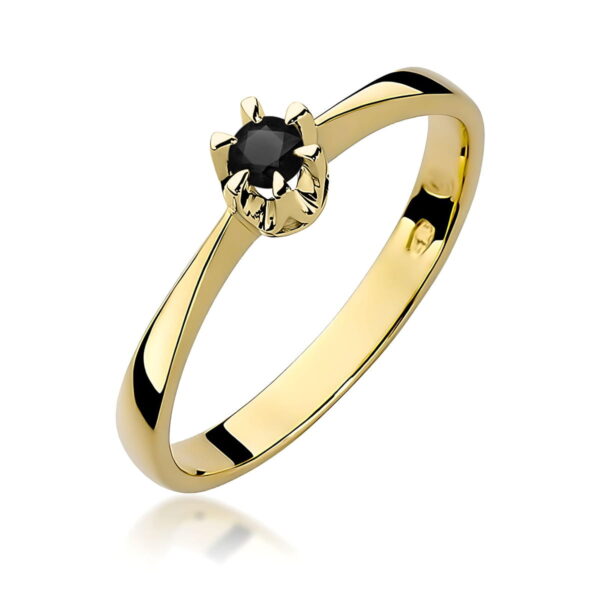 Pierścionek Czarny Diament 0,12ct żółte złoto 375