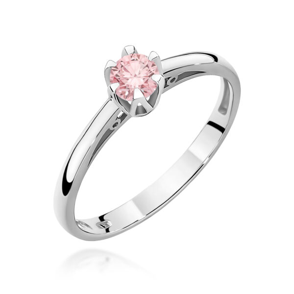 Pierścionek Diament Laboratoryjny różowy 0,15ct białe złoto 375