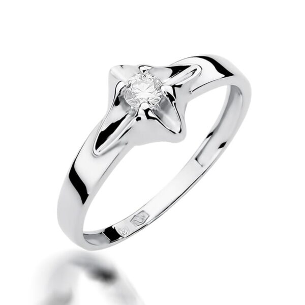 Pierścionek Diament 0,12ct Białe złoto 375