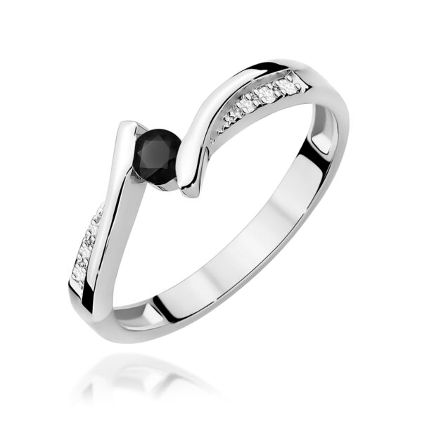 Pierścionek Czarny Diament 0,12ct białe złoto