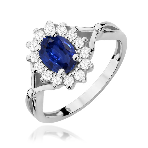Pierścionek Szafir 0,90ct białe złoto 375
