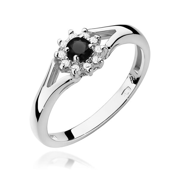 Pierścionek Czarny Diament 0,12ct białe złoto