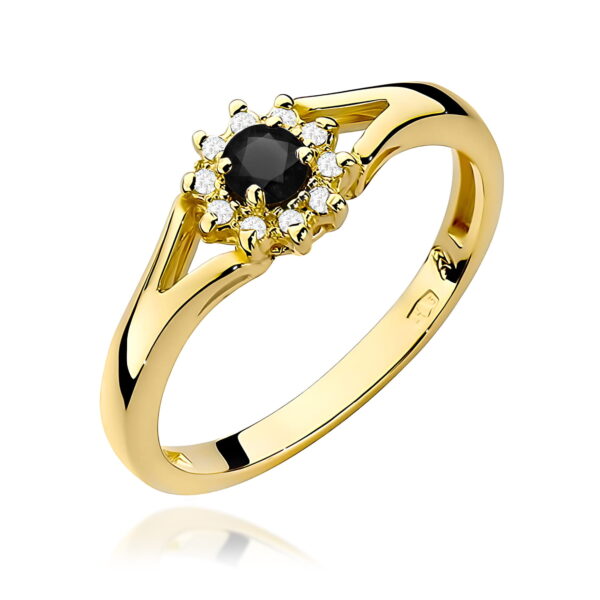 Pierścionek Czarny Diament 0,12ct żółte złoto
