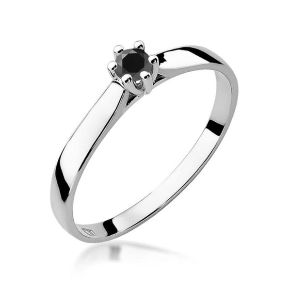Pierścionek Czarny Diament 0,12ct białe złoto 375