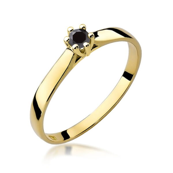 Pierścionek Czarny Diament 0,12ct żółte złoto 375
