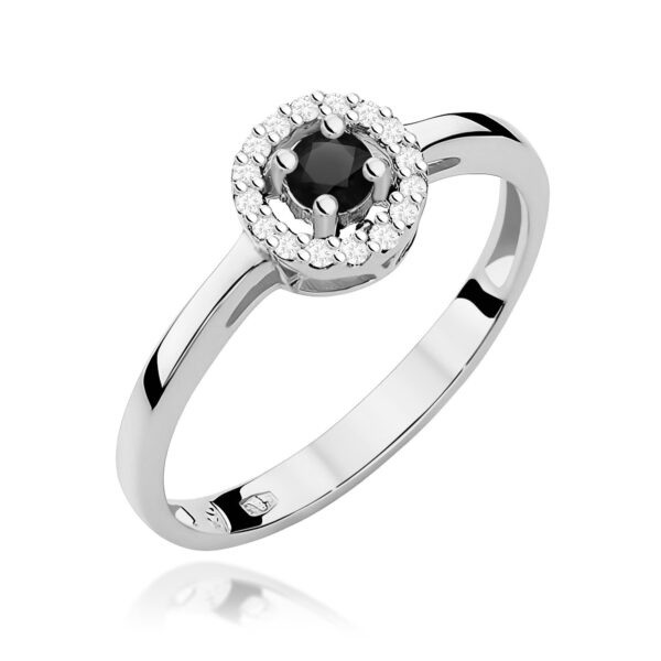 Pierścionek Czarny Diament 0,12ct białe złoto