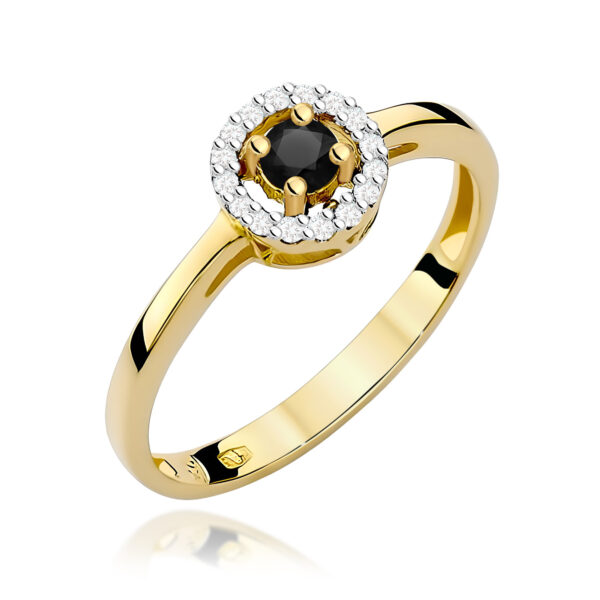 Pierścionek Czarny Diament 0,12ct żółte złoto