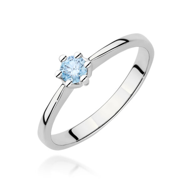 Pierścionek Diament Laboratoryjny niebieski 0,15ct białe złoto