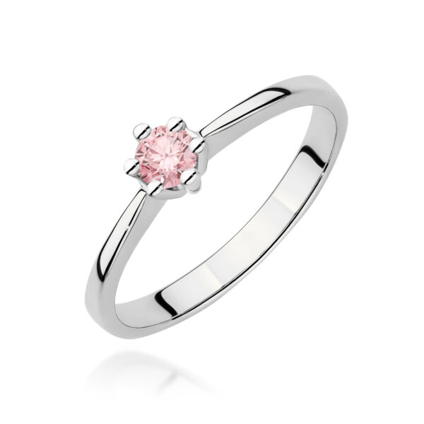 Pierścionek Diament Laboratoryjny różowy 0,15ct białe złoto