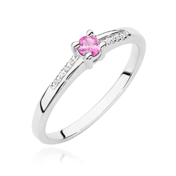 Pierścionek Różowy Topaz 0,13ct białe złoto 375