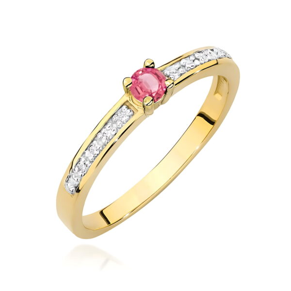 Pierścionek Różowy Topaz 0,15ct żółte złoto 375