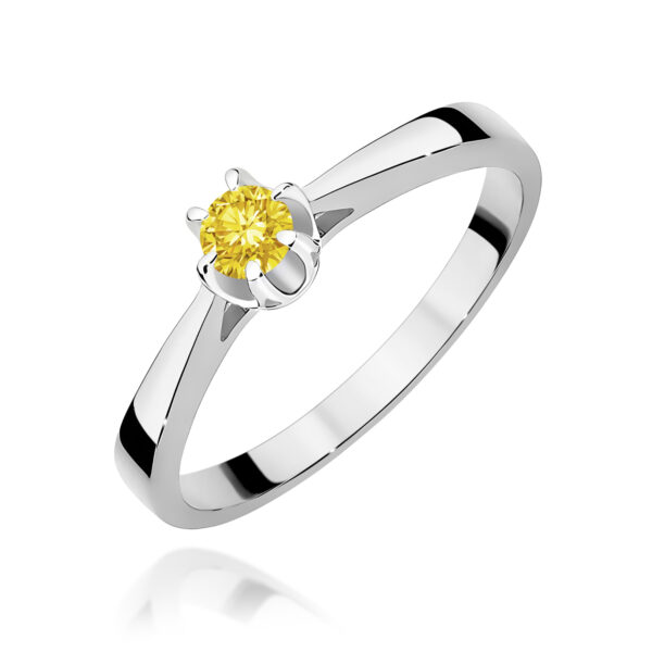 Pierścionek Diament Laboratoryjny żółty 0,15ct białe złoto