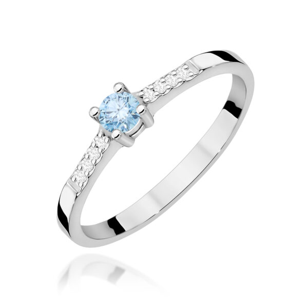 Pierścionek Diament Laboratoryjny niebieski 0.15ct białe złoto 375