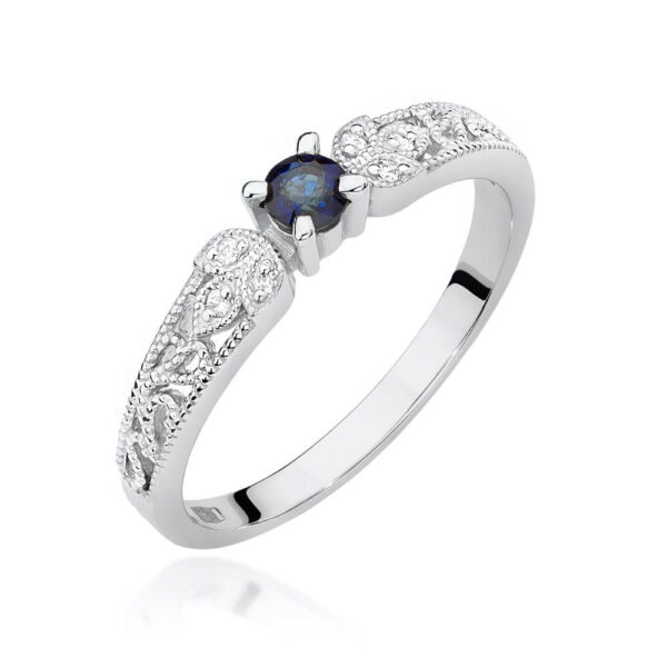 Pierścionek Szafir 0,15ct białe złoto 375
