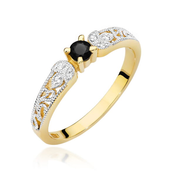 Pierścionek Czarny Diament 0,12ct żółte złoto 375