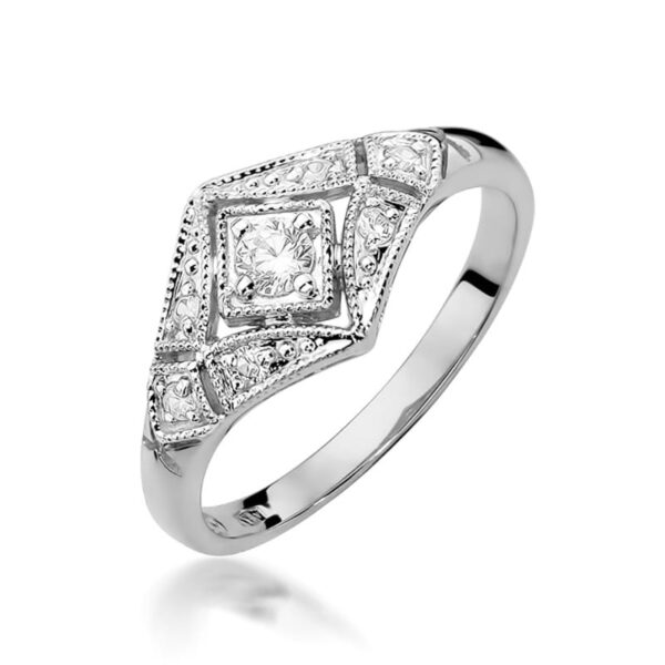 Pierścionek Diament 0,10ct białe złoto 375
