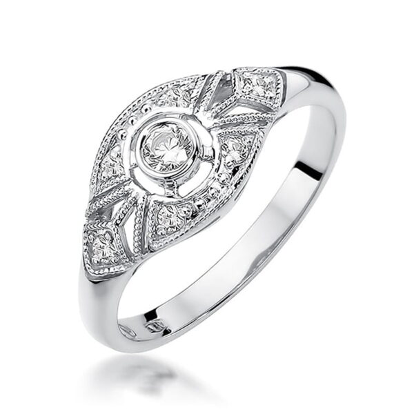 Pierścionek Diament 0,10ct białe złoto 375