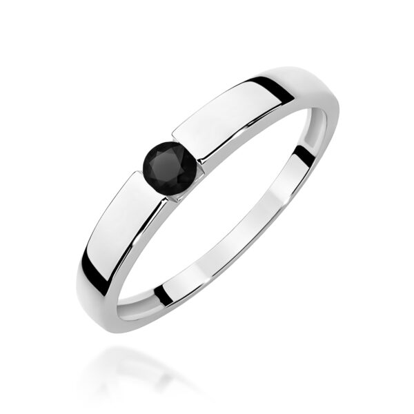 Pierścionek Czarny Diament 0,12ct białe złoto 375