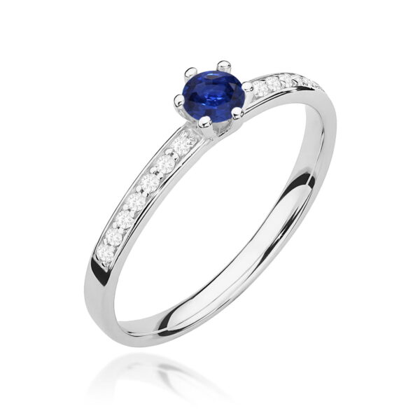 Pierścionek Szafir 0,15ct białe złoto 375