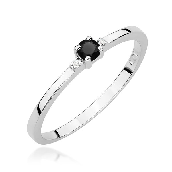 Pierścionek Czarny Diament 0,12ct białe złoto