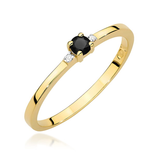 Pierścionek Czarny Diament 0,12ct żółte złoto 375