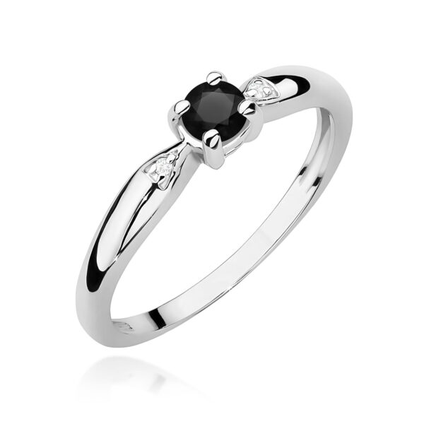 Pierścionek Czarny diament 0,12ct białe złoto 375