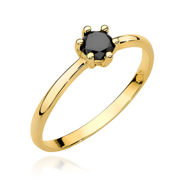 Pierścionek Czarny diament 0,30ct żółte złoto 375