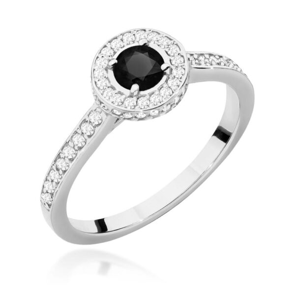 Pierścionek Czarny Diament 0,30ct białe złoto