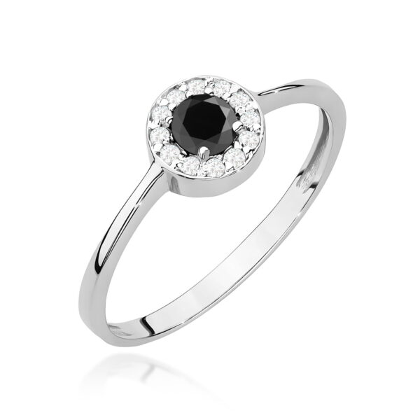 Pierścionek Czarny Diament 0,30ct białe złoto 375