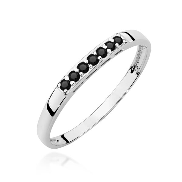 Pierścionek Czarny Diament 0,12ct białe złoto 375