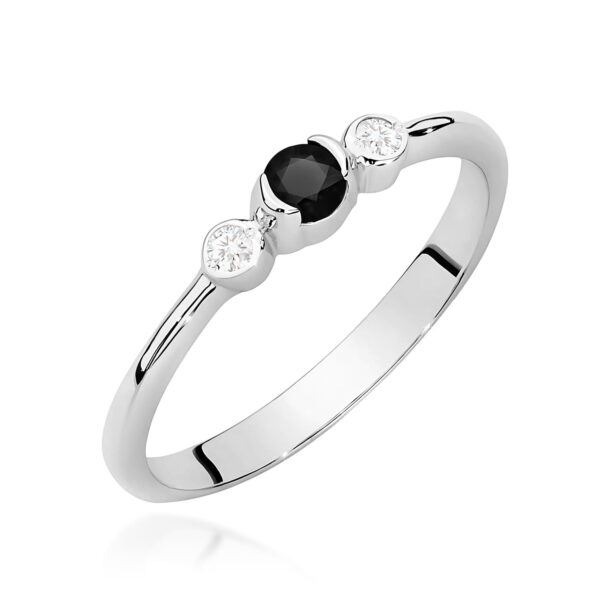 Pierścionek Czarny Diament 0,12ct białe złoto 375