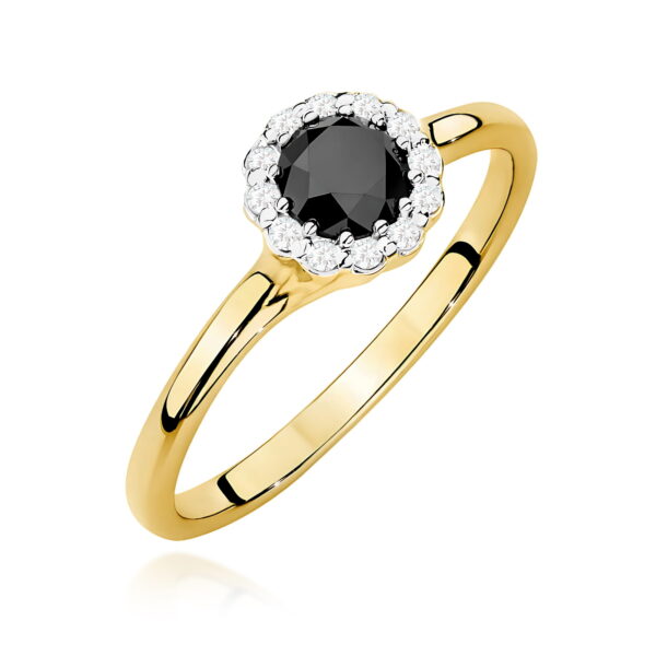 Pierścionek Czarny Diament 0,50ct żółte złoto 375